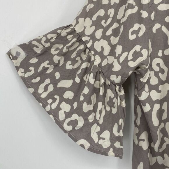 Mary Square Wildly Wonderful Flutter Sleeve Grey Shea Split-Neck Top Blouse L - Picture 9 of 14